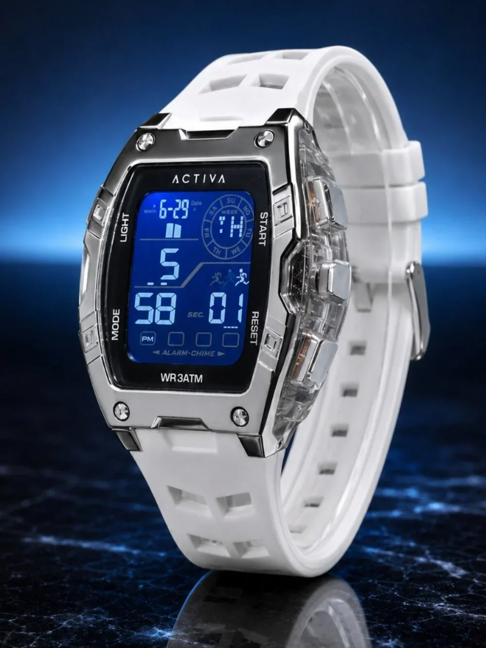 Activa x Invicta Venzis Men’s 50mm Digital Watch White ACW8131-001 NWT